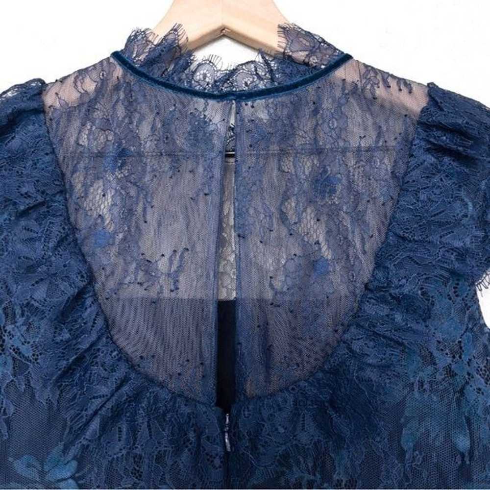 Marchesa Notte Lace Bib Midi Dress 6 Navy Cap Sle… - image 11