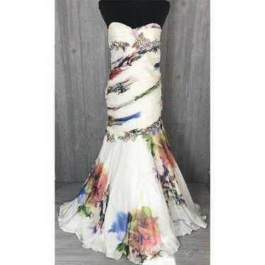 Mac Duggal couture silk watercolor floral formal … - image 1