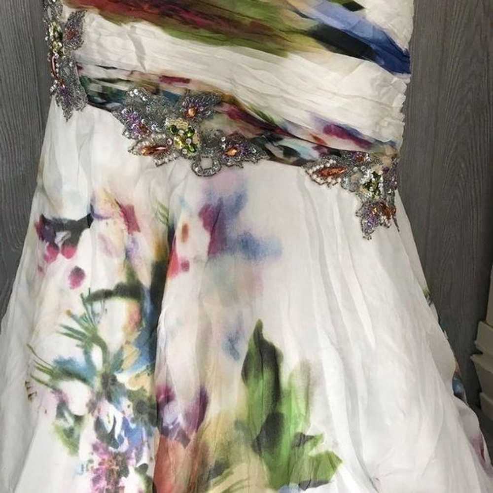 Mac Duggal couture silk watercolor floral formal … - image 4