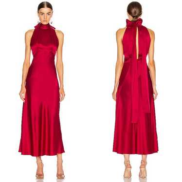 Saloni Michelle Cherry Red Silk Midi Dress Size 4