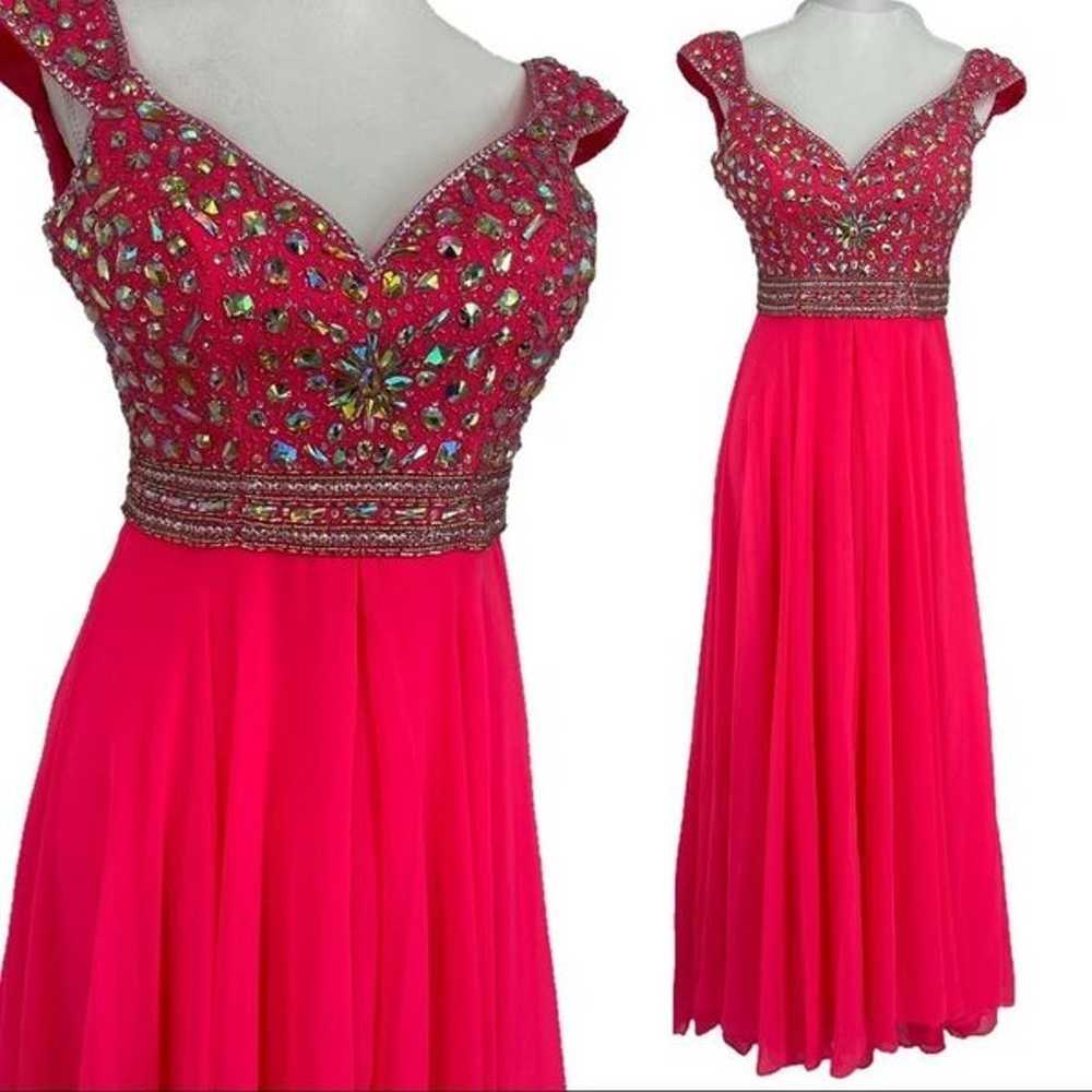 Panoply neon pink stoned bodice evening gown - image 1