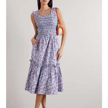 Sea NY Peggy Poplin Smocked Floral Midi Dress Blue