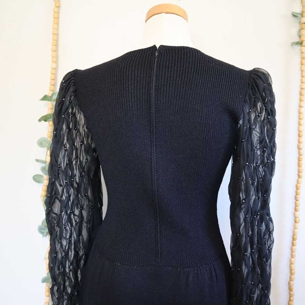 Vintage St John Black Sweater Dress Sheer Puff Be… - image 10
