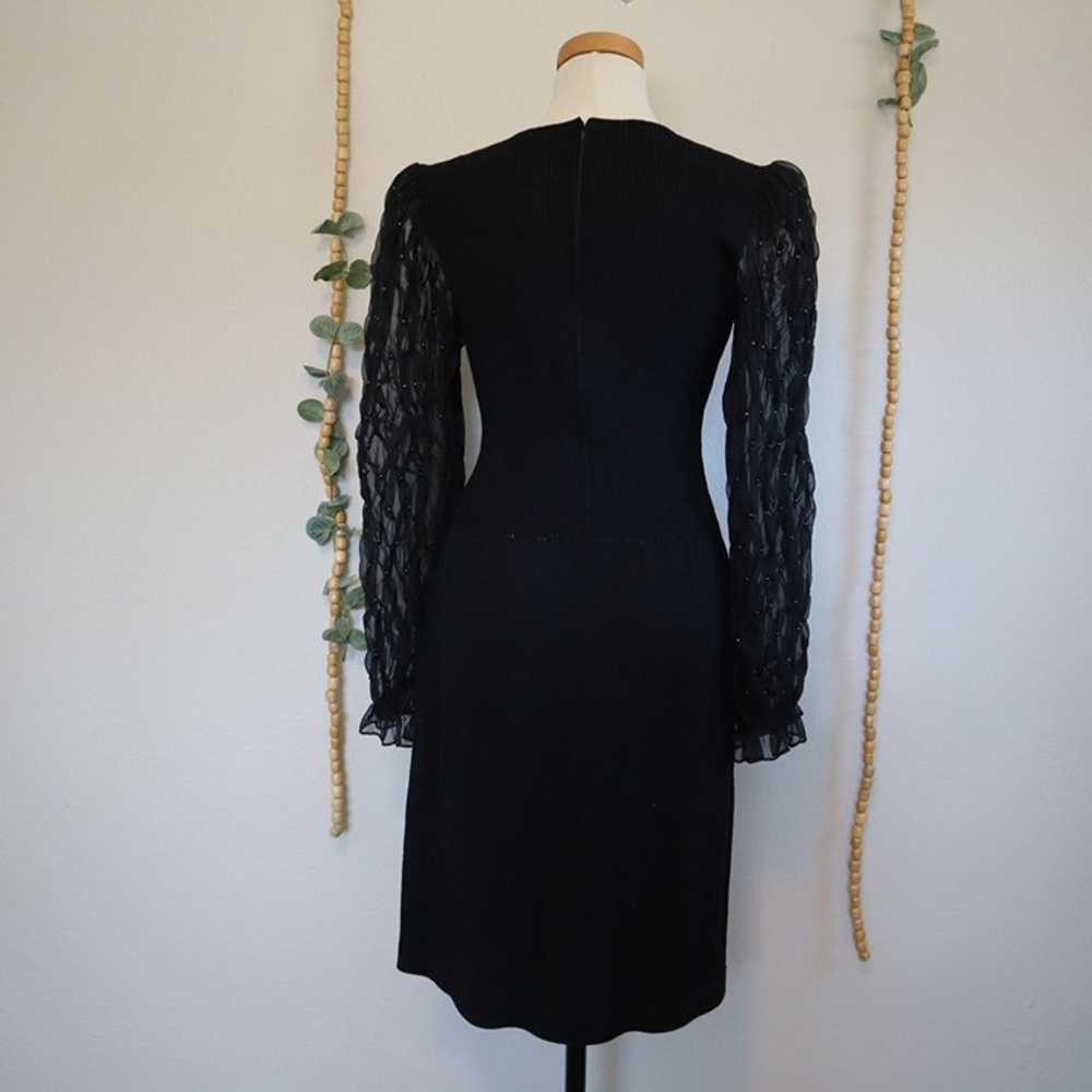 Vintage St John Black Sweater Dress Sheer Puff Be… - image 11