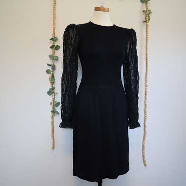 Vintage St John Black Sweater Dress Sheer Puff Be… - image 1
