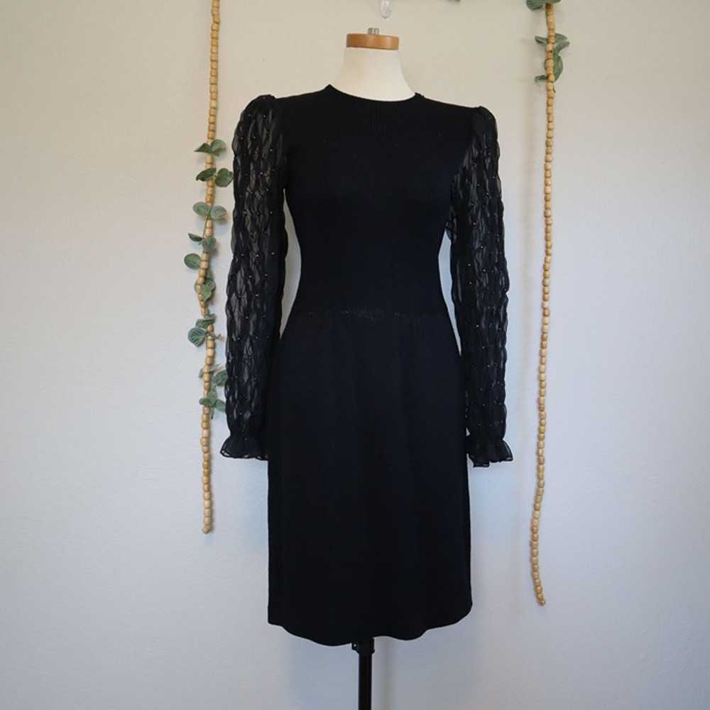 Vintage St John Black Sweater Dress Sheer Puff Be… - image 2