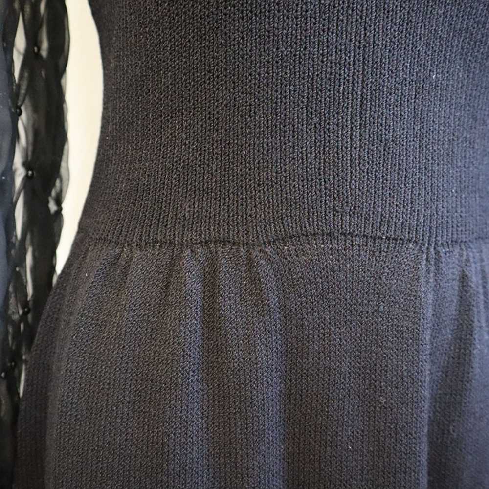 Vintage St John Black Sweater Dress Sheer Puff Be… - image 3