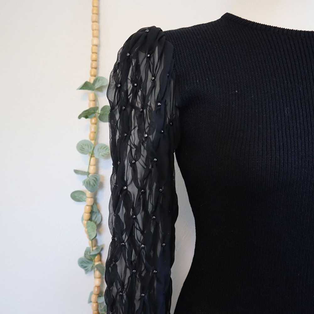 Vintage St John Black Sweater Dress Sheer Puff Be… - image 4