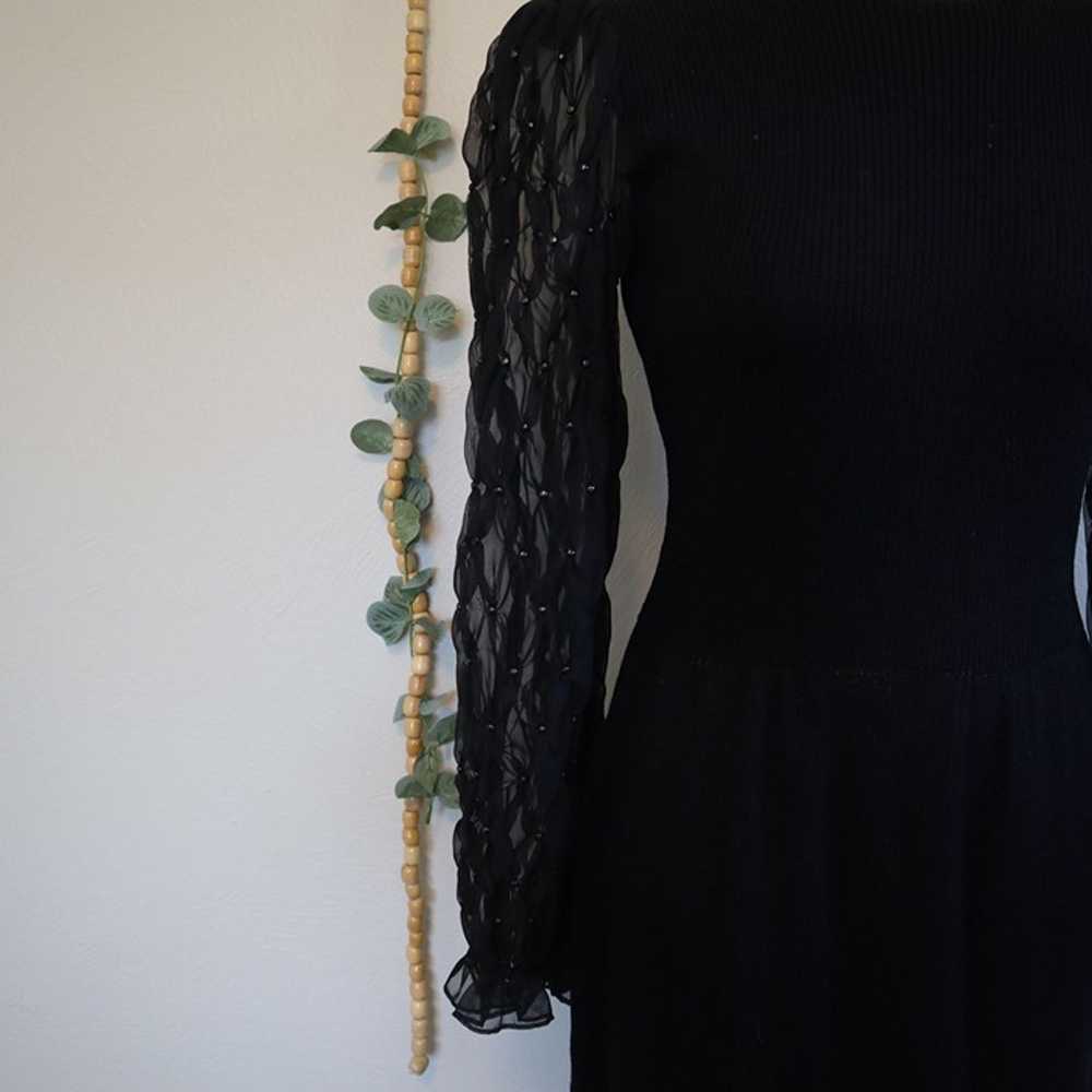 Vintage St John Black Sweater Dress Sheer Puff Be… - image 7