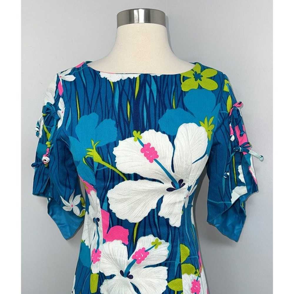Vintage Reef Hawaiian Dress XS S Barkcloth Turquo… - image 3