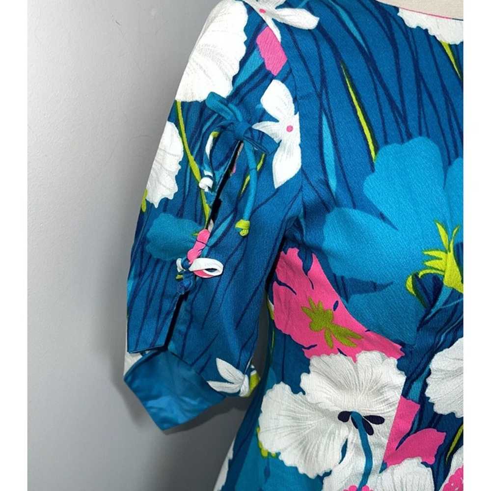 Vintage Reef Hawaiian Dress XS S Barkcloth Turquo… - image 4