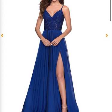 La Femme 28664 Blue Embroidered Bodice Gown 2