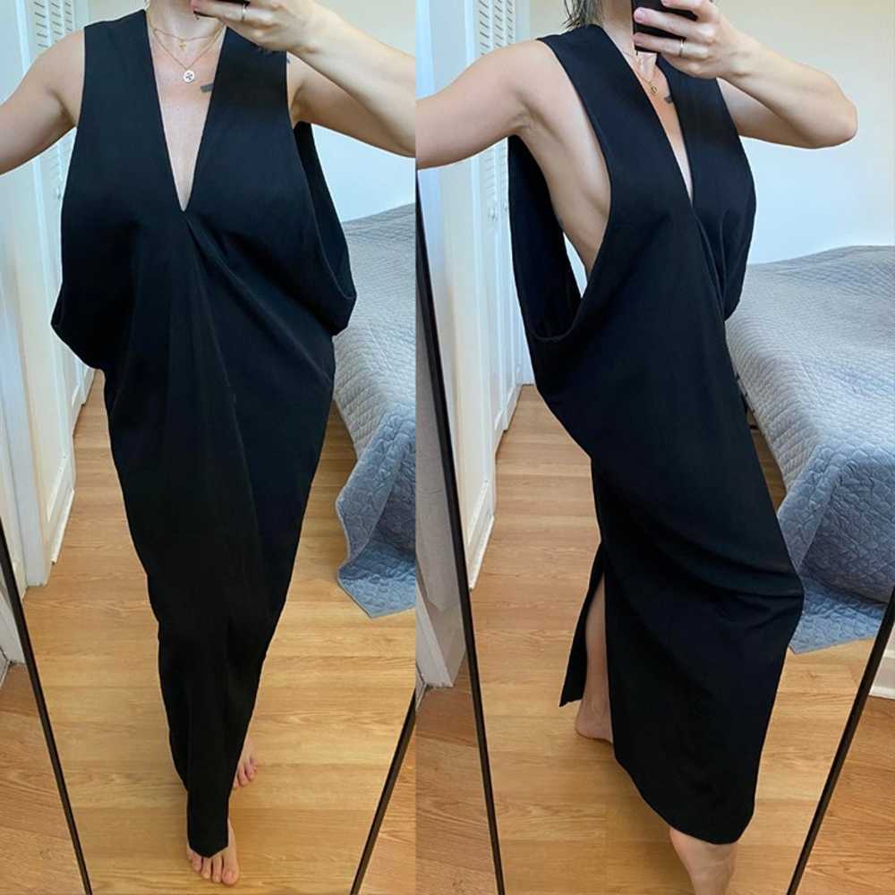 Black unusual deep V neck maxi dress with open lo… - image 1