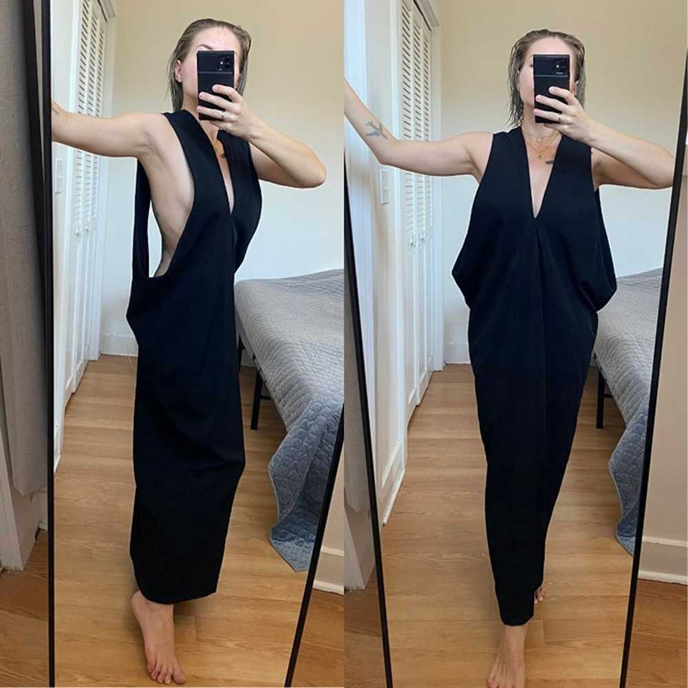 Black unusual deep V neck maxi dress with open lo… - image 6