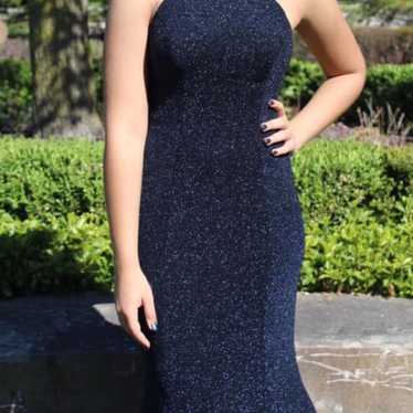 Navy blue mermaid prom dress