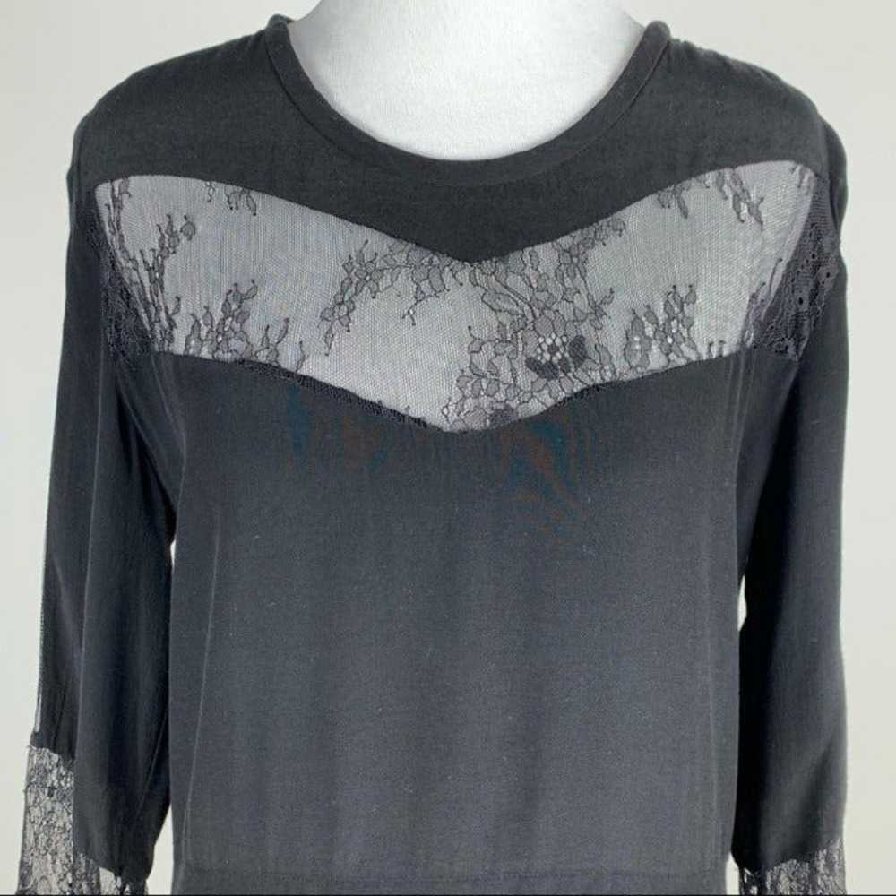 IRO hania dress size 38 black 3/4 sleeve lace pan… - image 5