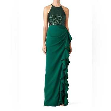 Badgley Mischka Green Sequin Ruffle Gown Size 16 … - image 1