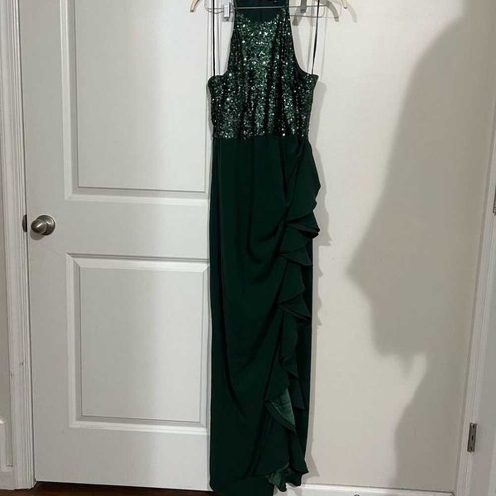 Badgley Mischka Green Sequin Ruffle Gown Size 16 … - image 2