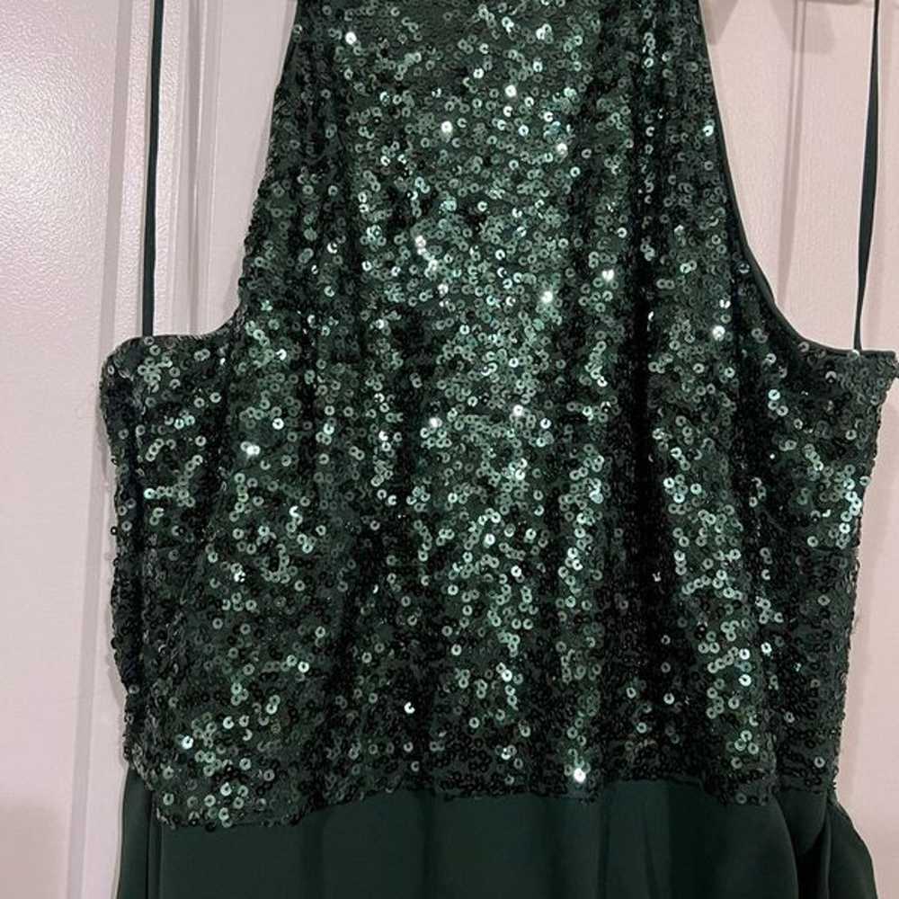 Badgley Mischka Green Sequin Ruffle Gown Size 16 … - image 4