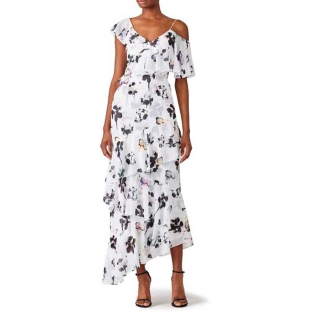 ML Monique Lhuillier White Gardenia Maxi Dress Si… - image 1