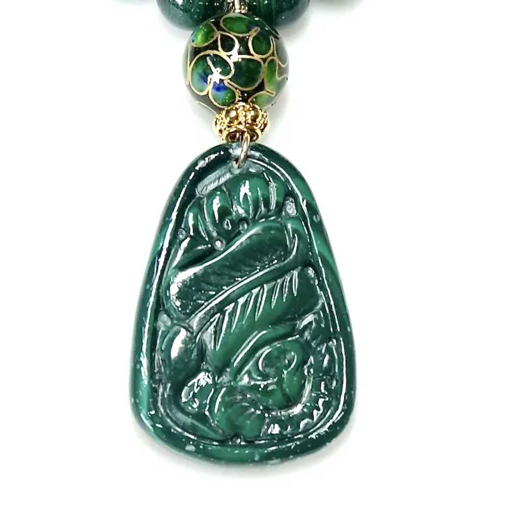 Carved Zaire Green Malachite Fish, Chinese Cloiso… - image 4