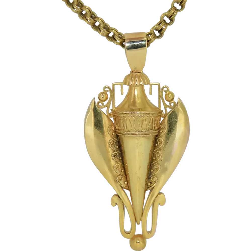 14K Victorian Etruscan Revival Over Sized Pendant - image 1