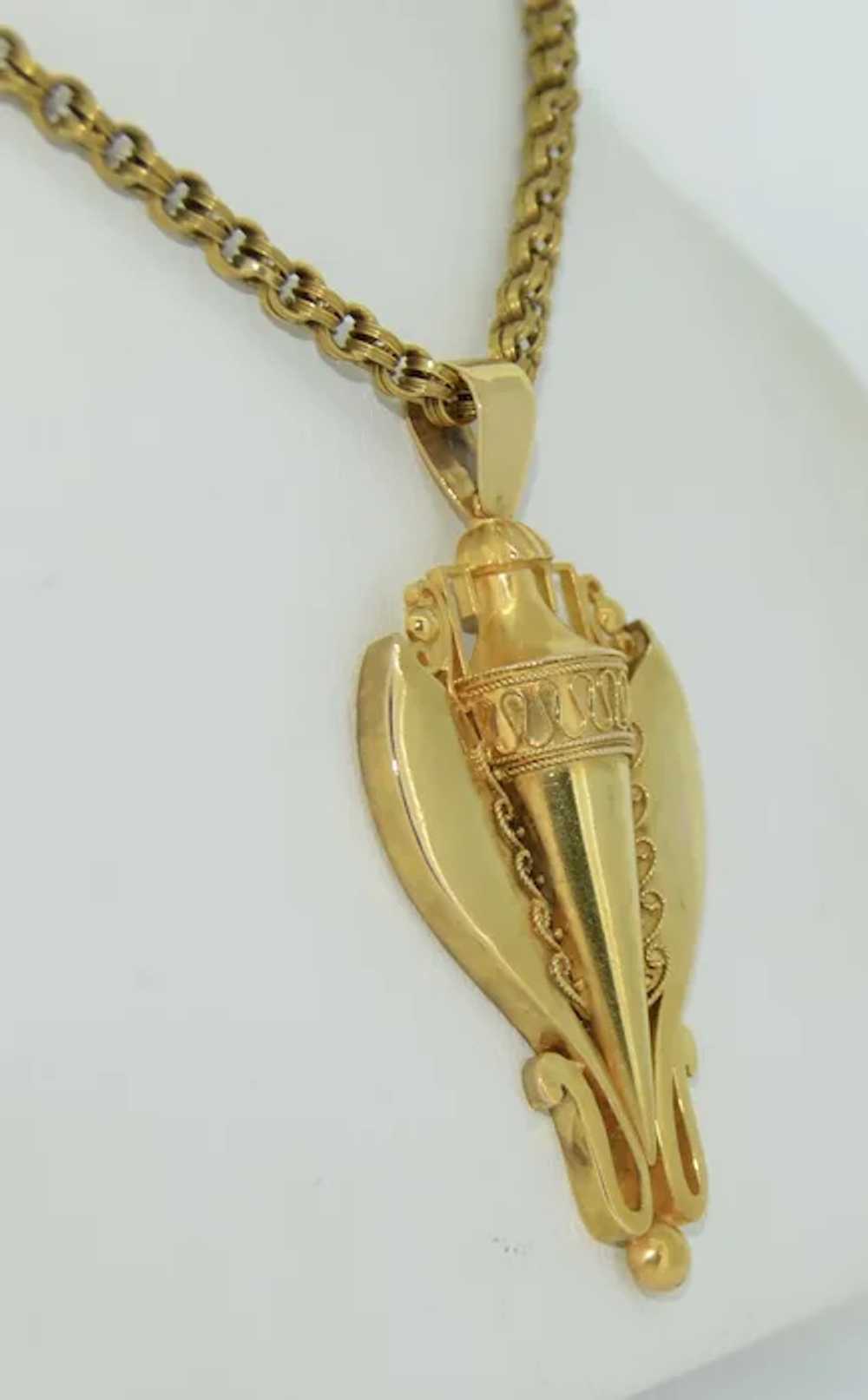 14K Victorian Etruscan Revival Over Sized Pendant - image 5