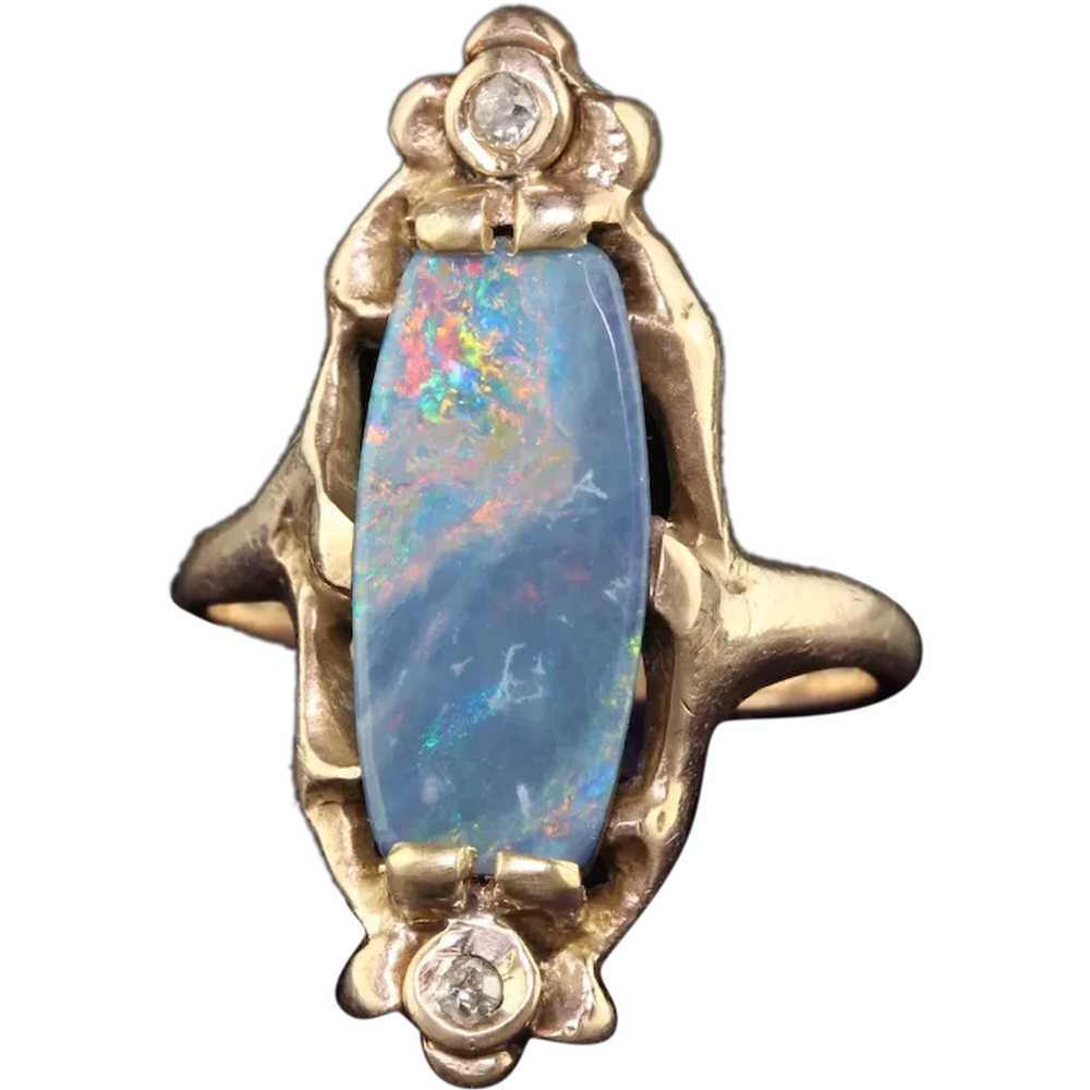 Antique Art Nouveau 10K Rose Gold Boulder Opal an… - image 1