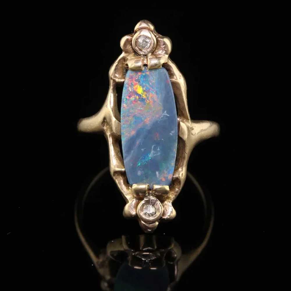 Antique Art Nouveau 10K Rose Gold Boulder Opal an… - image 3