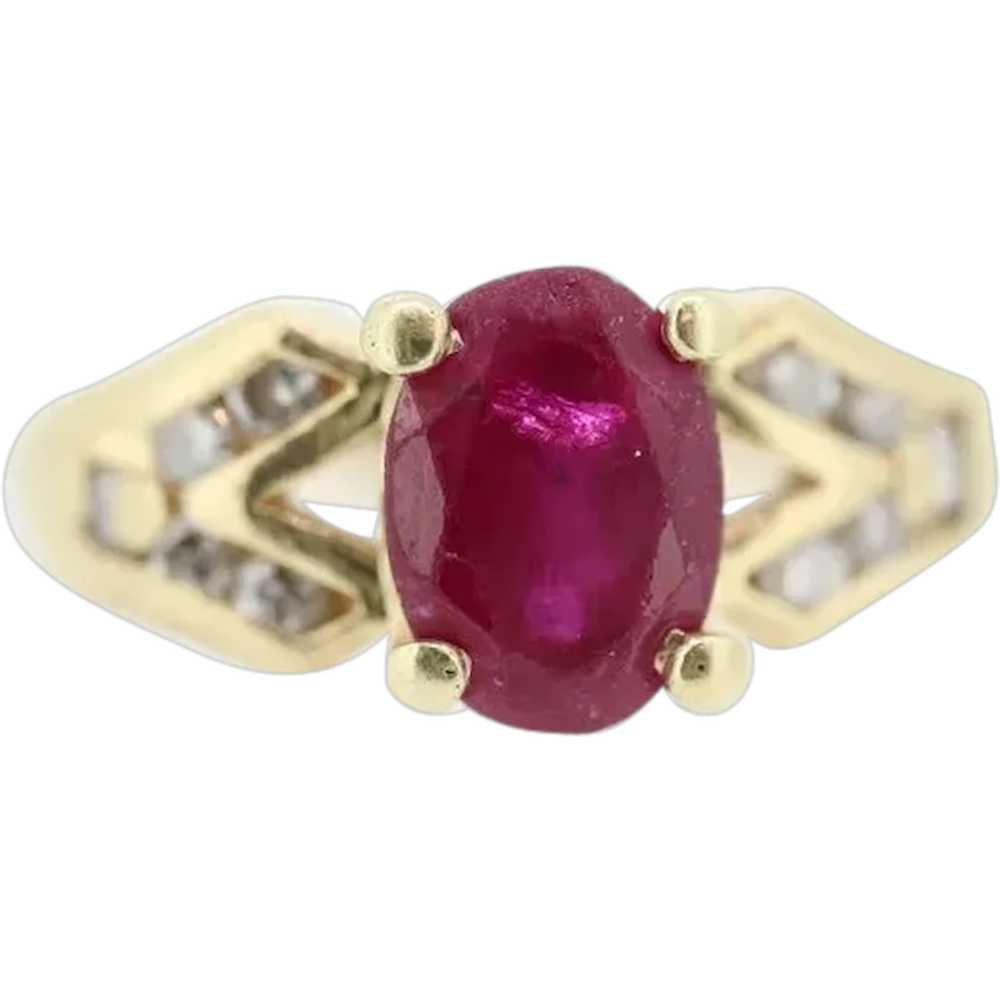 Vintage Ruby Ring. 14k Oval Ruby and Diamond Soli… - image 1