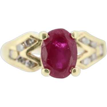 Vintage Ruby Ring. 14k Oval Ruby and Diamond Solit