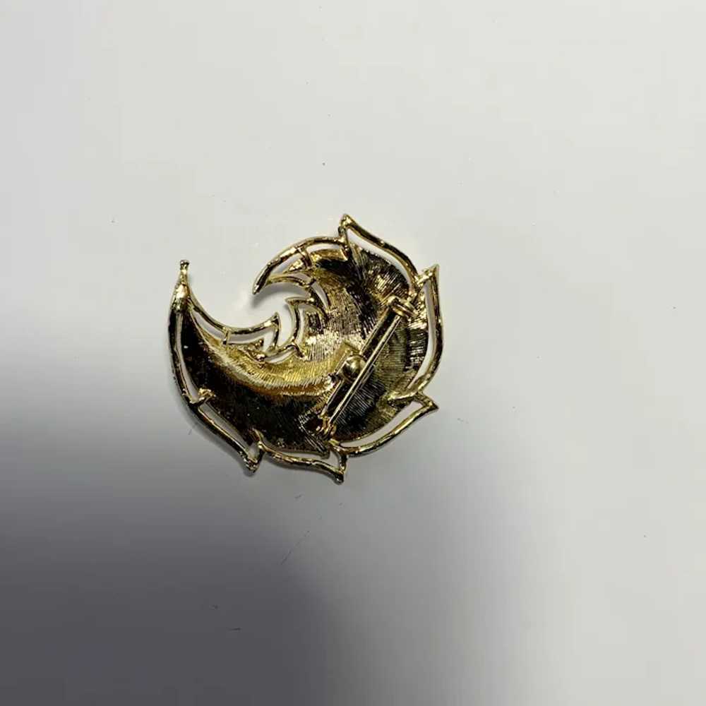 Gold Tone Blowing Feather Brooch Pin - image 3