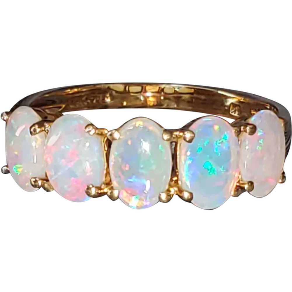 14K Crystal Opal Semi Eternity Ring - image 1