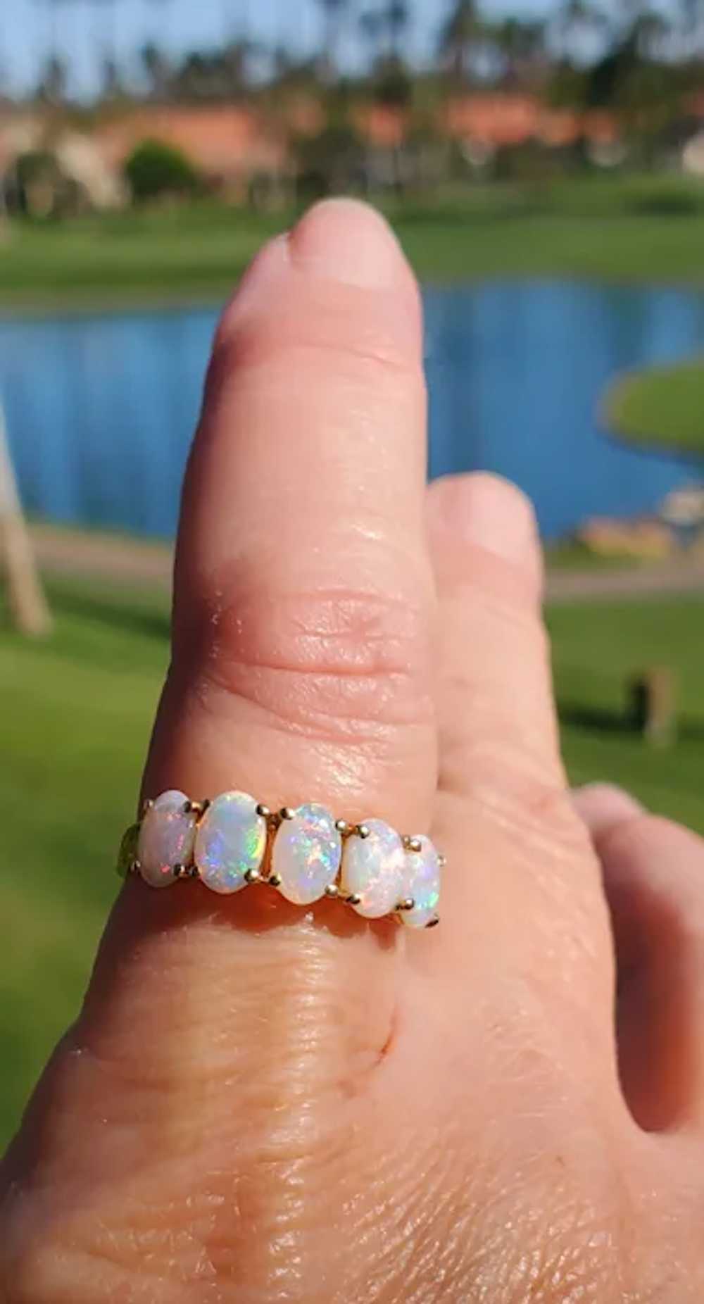 14K Crystal Opal Semi Eternity Ring - image 5