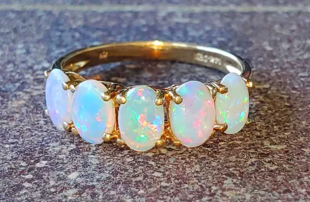 14K Crystal Opal Semi Eternity Ring - image 8