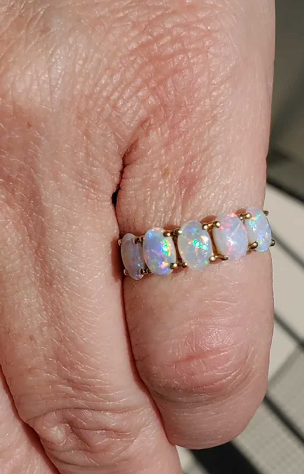 14K Crystal Opal Semi Eternity Ring - image 9