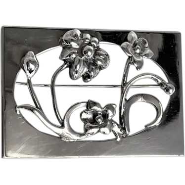 Sterling Silver Pin Brooch Flower Design Art Deco 