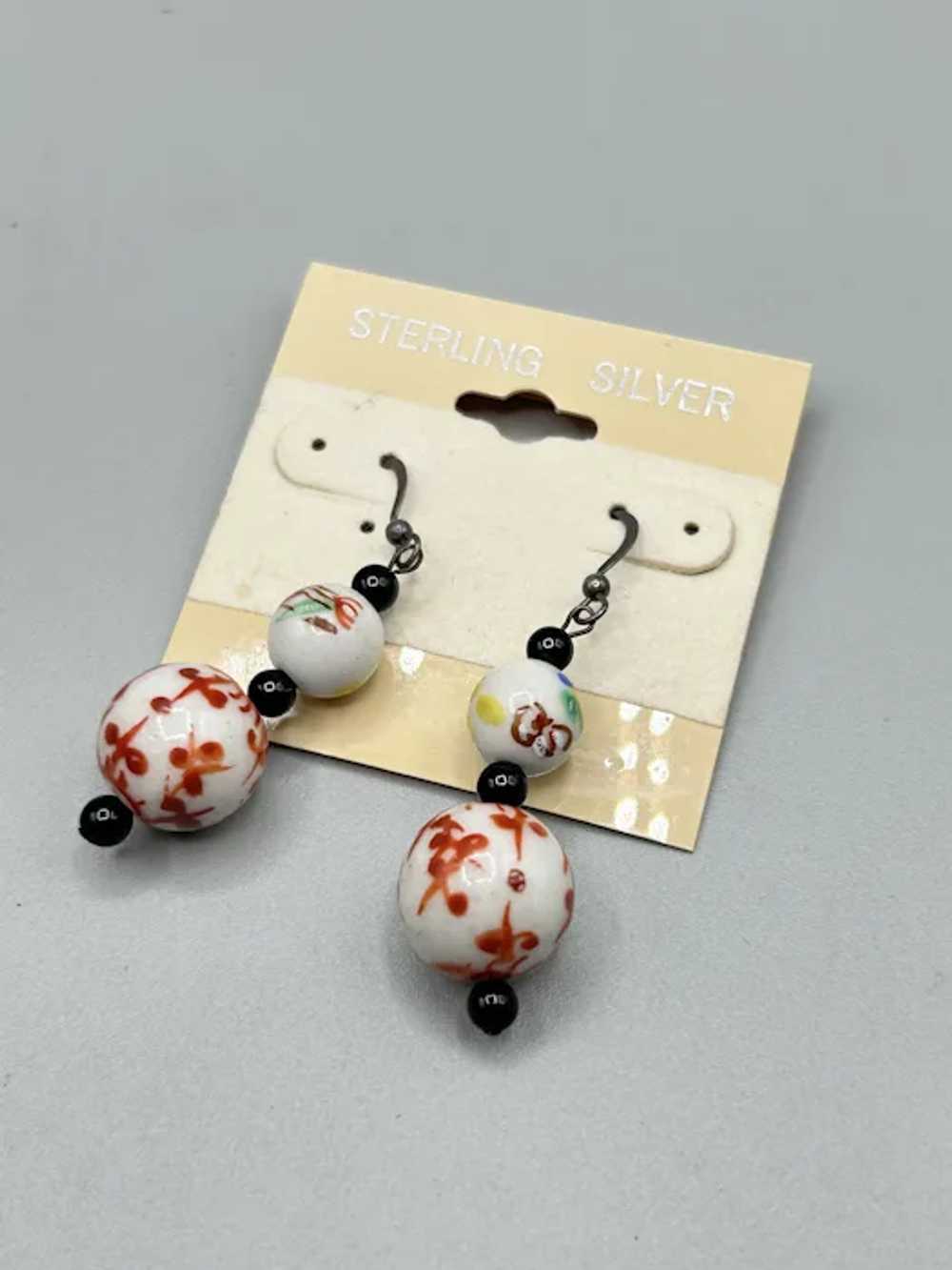 Vintage Beaded Dangle Earrings Oriental Handpaint… - image 4