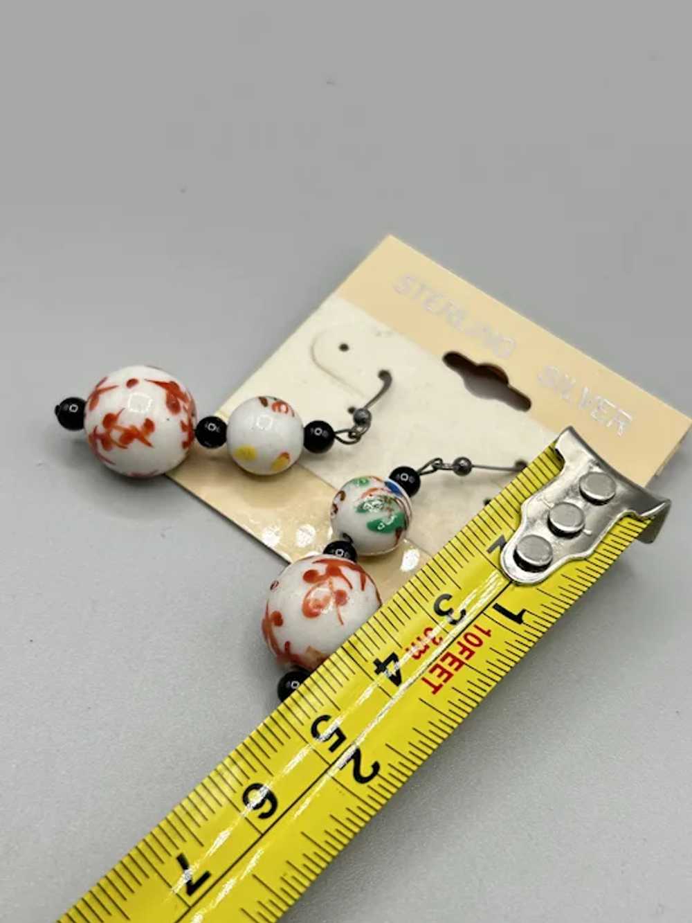 Vintage Beaded Dangle Earrings Oriental Handpaint… - image 5