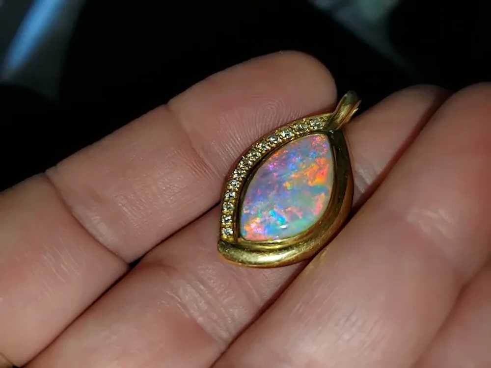 18K Australian Crystal Opal & Diamond Pendant - image 10