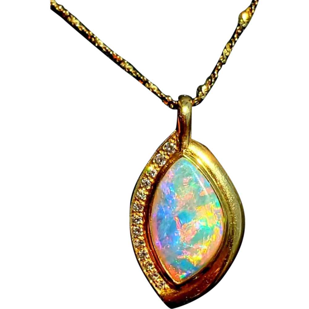 18K Australian Crystal Opal & Diamond Pendant - image 1