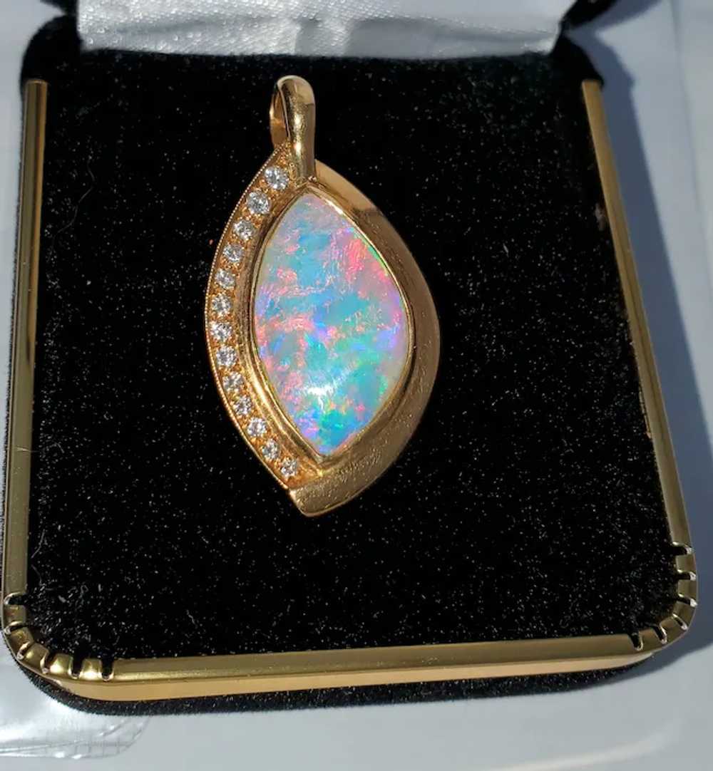 18K Australian Crystal Opal & Diamond Pendant - image 2