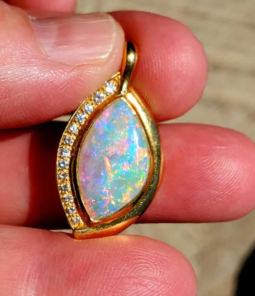 18K Australian Crystal Opal & Diamond Pendant - image 3