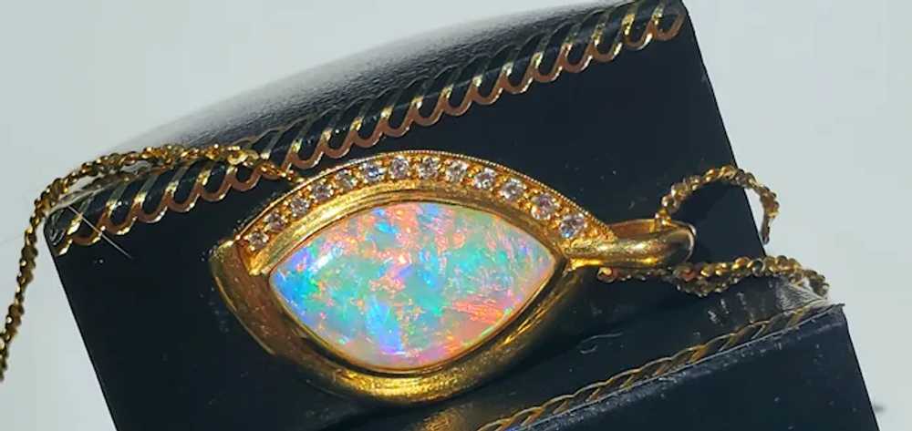 18K Australian Crystal Opal & Diamond Pendant - image 6