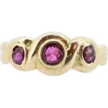 Antique 14k Ruby Ring. Bezel set Triple Ruby ring.