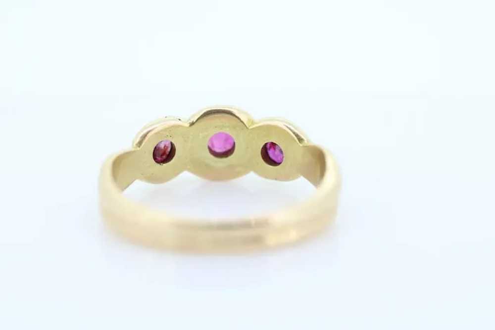 Antique 14k Ruby Ring. Bezel set Triple Ruby ring… - image 5