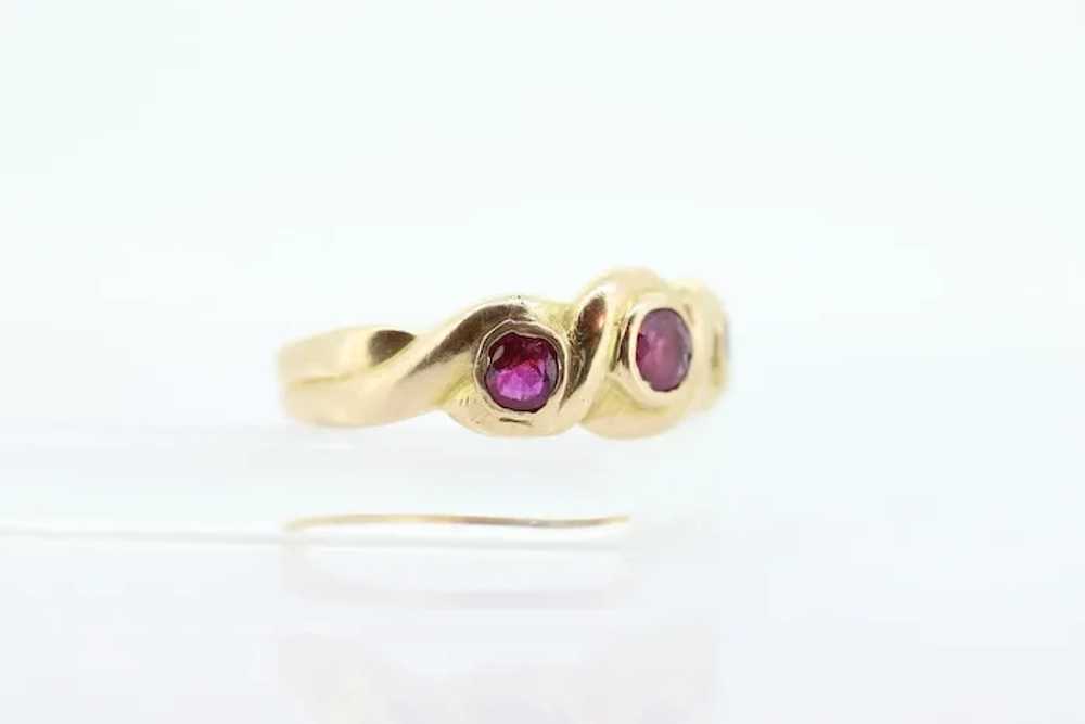 Antique 14k Ruby Ring. Bezel set Triple Ruby ring… - image 8