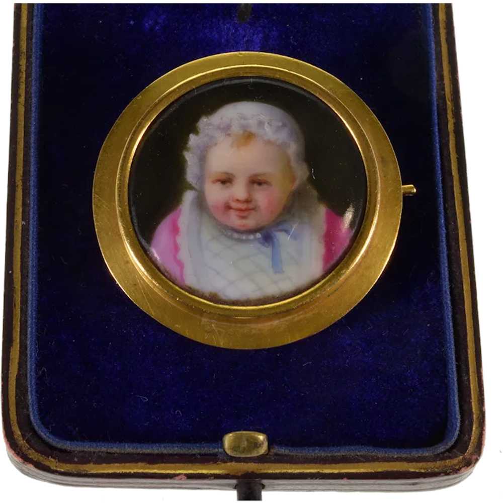 Antique Victorian 14K Baby Portrait Brooch Pin En… - image 1