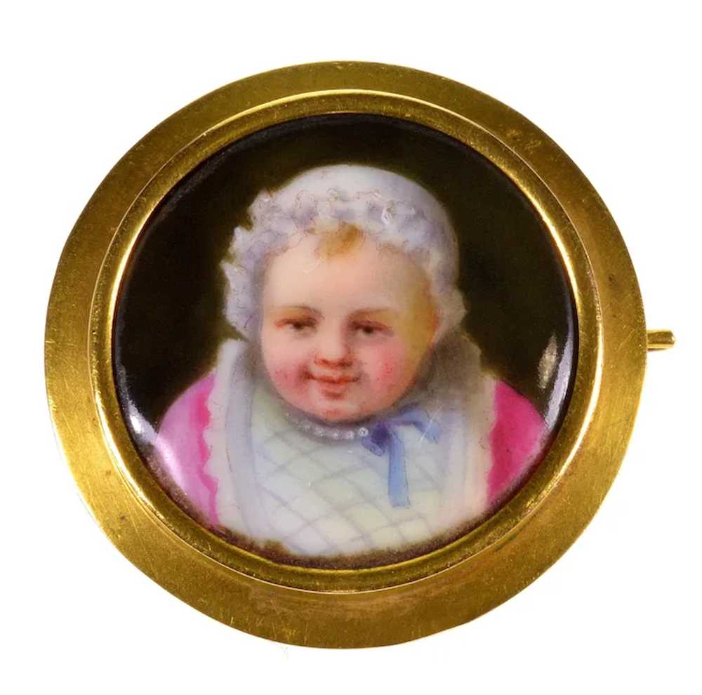 Antique Victorian 14K Baby Portrait Brooch Pin En… - image 2