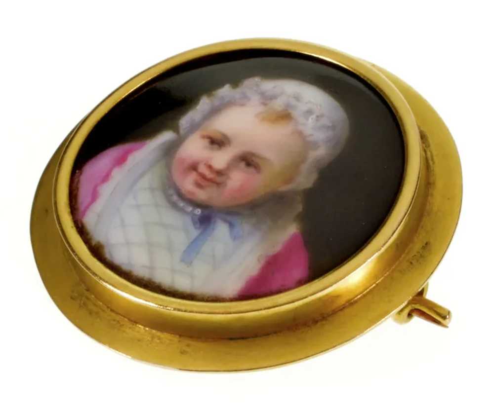 Antique Victorian 14K Baby Portrait Brooch Pin En… - image 3